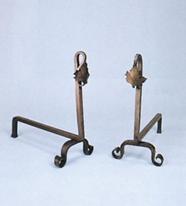 Picture of Natural Wrought Iron Blacksmith Maple Leaf Andirons