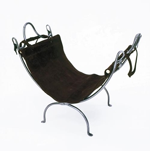Picture of Wrought Iron Wood Holder With Leather Carrier